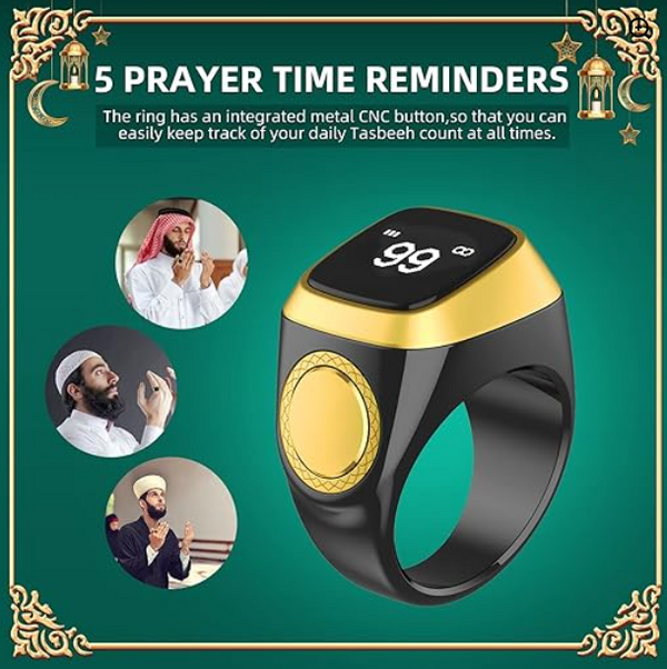 Qibla Ring Tasbih Counter Prayer Reminder